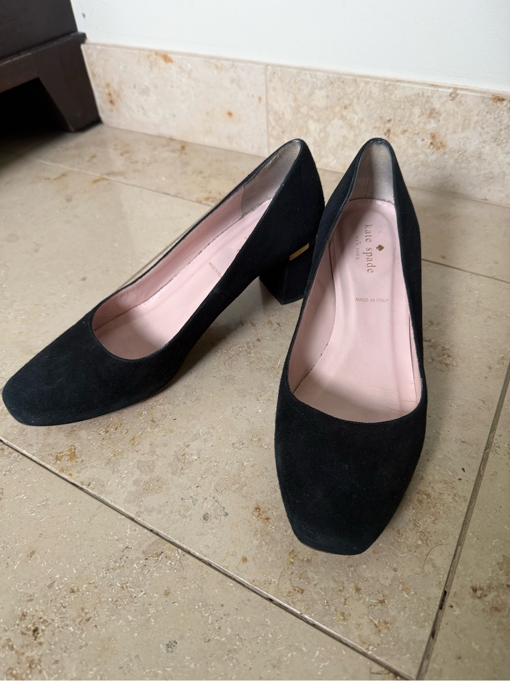 Kate Spade Heel Women Size 8.5 M Kylah Pump Black Suede Square Toe Slip On Block